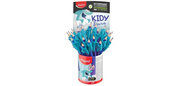 Crayon de papier, avec gomme & guide-doigt, pot de 22