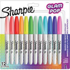 Marqueur permanent Sharpie Glam Pop pointe 1,5 à 3 mm - Pochette de 12