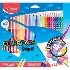 Combo pack Color Peps OOPS. 12 feutres coloriage dont 2 effaçeurs+12 crayons de couleurs avec gomme