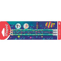 Crayon de papier PIXEL PARTY, avec gomme, blister de 6