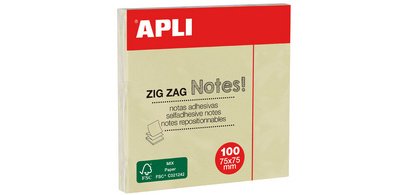 Notes adhésives 'ZIG ZAG Notes!', 75 x 75 mm, jaune