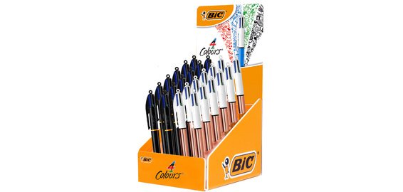 BIC Stylo à bille rétractable 4 Colours, présentoir de 24