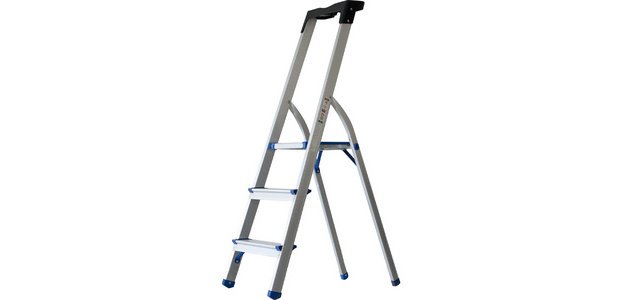 Echelle repliable, 3 niveaux, argent/bleu