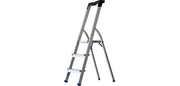 Echelle repliable, 3 niveaux, argent/bleu