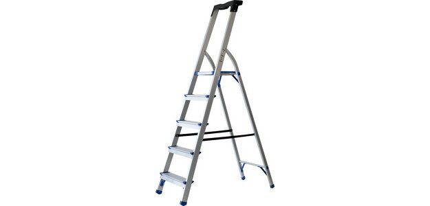 Foldable ladder, 5 levels, silver/blue