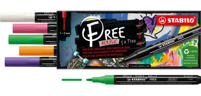 Marqueur stabilo royal free acrylic toutes surfaces t100  pointe fine set 2 coloris     assortis coffret 5 unites