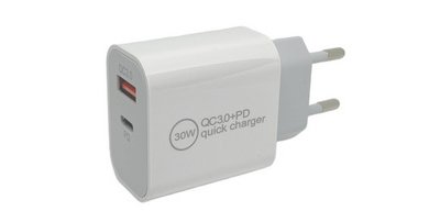 USB-C-Wandladegerät, 1 USB-A / 1 USB-C, 30 W