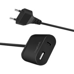 Chargeur secteur USB avec câble fixe, 1x USB, noir