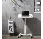 Poste de travail assis/debout, sur roulettes, blanc