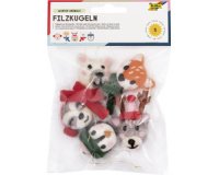 Boules en feutre ANIMAUX EN HIVER, 5 pièces