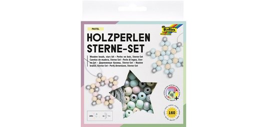 Kit Etoiles en perles en bois PASTEL, 161 pièces
