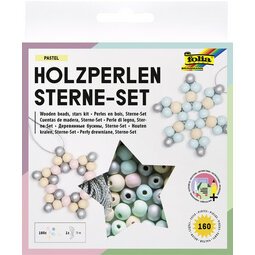 Kit Etoiles en perles en bois PASTEL, 161 pièces