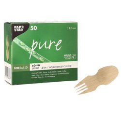 Fourchette et cuillère 2en1 'pure', 85 mm, naturel