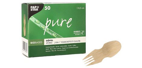 Fourchette et cuillère 2en1 'pure', 85 mm, naturel