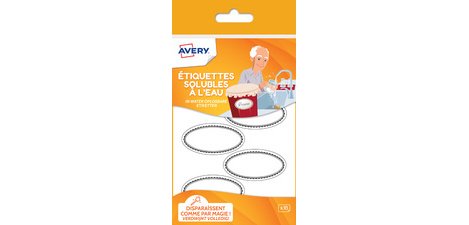 Etiquette soluble à l'eau Avery SOLUB18 , oval - Pochette de 18