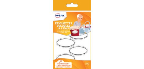 Etiquette soluble à l'eau Avery SOLUB18 , oval - Pochette de 18