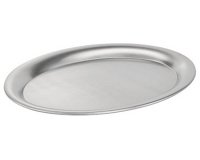 ```html
Service tray, oval, matte stainless steel
```