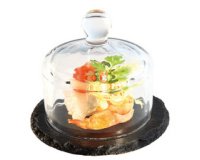 Plat en ardoise naturelle avec cloche en verre