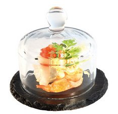 Plat en ardoise naturelle avec cloche en verre