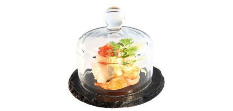 Plat en ardoise naturelle avec cloche en verre
