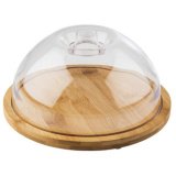 En_plateau en bambou avec cloche, rond, diametre: