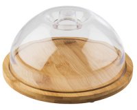 De_plateau en bambou avec cloche, rond, diametre: