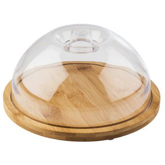 Plateau en bambou avec cloche, rond, diamètre: 205 mm