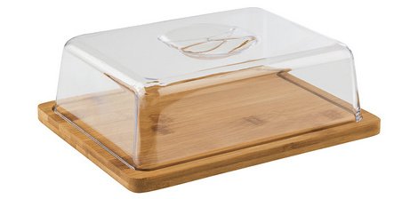 Plateau en bambou avec cloche, 320 x 165 x 15 mm