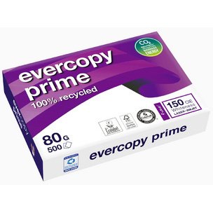 Ramette de 500 feuilles A4 80g, papier recyclé Blanc Evercopy Prime CIE 150