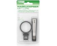 Coupe-ongles avec loupe & lime, sur carte blister
