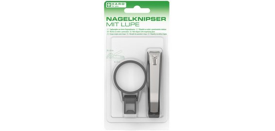 Coupe-ongles avec loupe & lime, sur carte blister