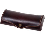 Etui à lunettes, grand, cuir, bouton-pression, marron