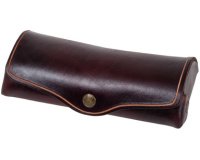 Etui à lunettes, grand, cuir, bouton-pression, marron