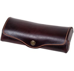Etui à lunettes, grand, cuir, bouton-pression, marron