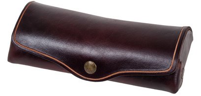 Etui à lunettes, grand, cuir, bouton-pression, marron
