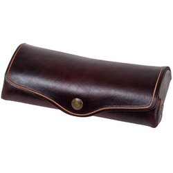 Etui à lunettes, grand, cuir, bouton-pression, marron