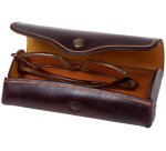 Etui à lunettes, grand, cuir, bouton-pression, marron