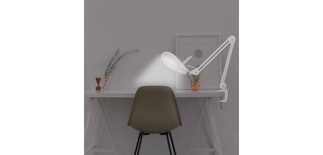 LED magnifying lamp, with clamp, white