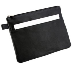 Sac de banque avec poche avant, cuir, noir