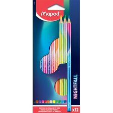 Crayon de couleur triangulaire NIGHTFALL, étui de 12