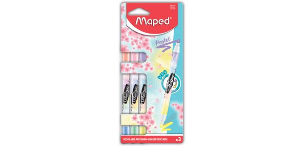 Surligneur FLUO'PEPS PEN DUO Pastel, blister de 3