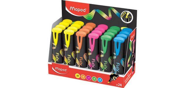 Surligneur FLEX, pointe flexible, présentoir de 24