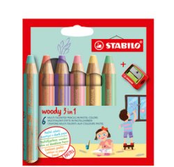 Kleurpotloden STABILO 880 woody 3 in 1 slijper-penseel assorti 18st