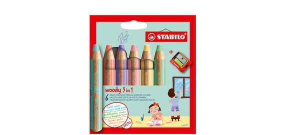 Kleurpotloden STABILO 880 woody 3 in 1 slijper-penseel assorti 18st