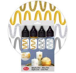 ViVA DECOR Kaarsenwas-pen, 28 ml, set van 4, zilver/goud