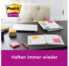 Bloc-mémos Post-it 654 Super Sticky 76x76mm Carnaval 4+2 gratuits