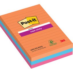 Bloc-note adhésif Boost ligné Super Sticky Notes 101 x 152 mm - bloc de 90 feuilles