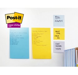 Bloc-note adhésif assorti ligné Super Sticky Notes 101 x 101 mm - bloc de 90 feuilles
