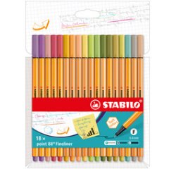 Fineliner STABILO point 88/18 Fin étui 18 pièces assorti