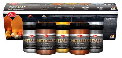 ViVA DECOR Set de couleurs acryliques 'Metallic', 5 pièces